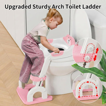KYYOKE Toilettensitz Kinder mit Treppe, 2-in-1 Toilettentrainer, Rose