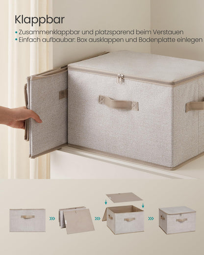 SONGMICS Aufbewahrungsbox mit Deckel, 6er Set, faltbar, sandbeige