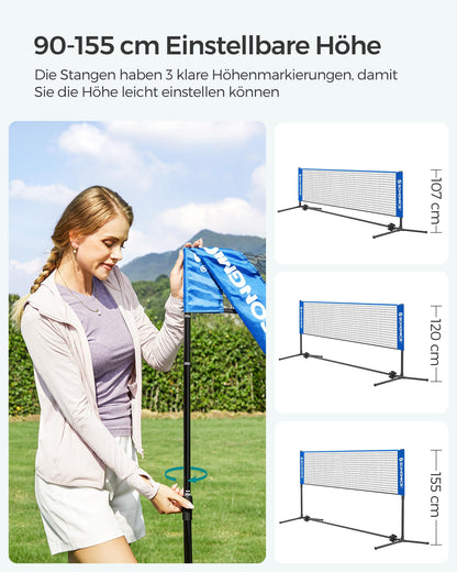 SONGMICS Badmintonnetz Volleyballnetz 5 m höhenverstellbar blau