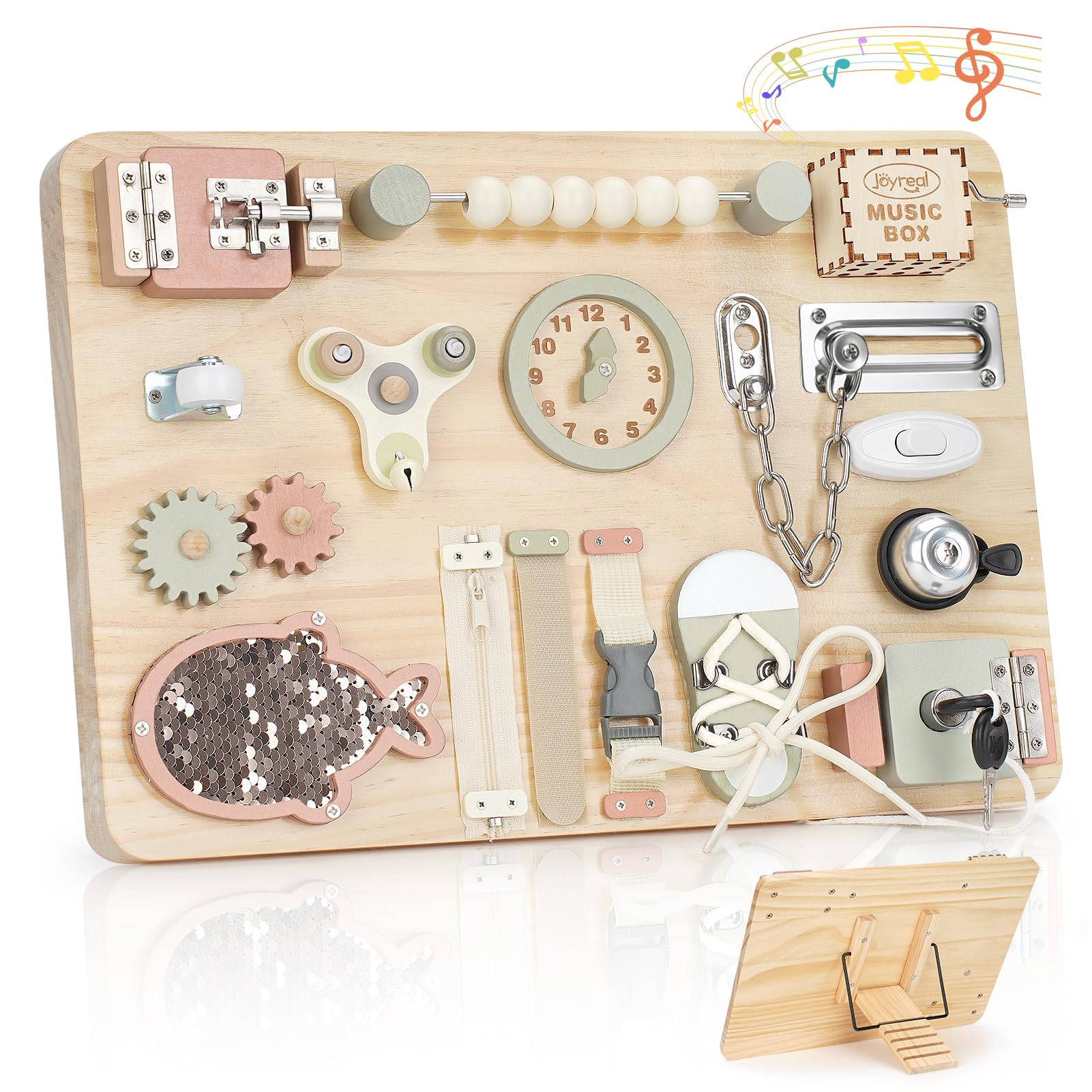 Joyreal Montessori Busy Board - Motorikbrett aus Holz für Kleinkinder