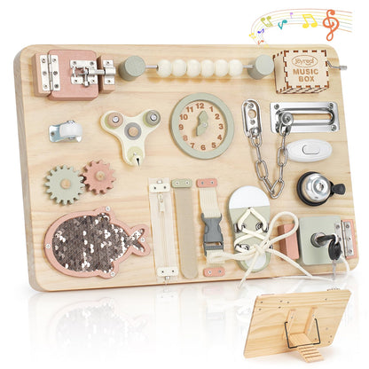 Joyreal Montessori Busy Board - Motorikbrett aus Holz für Kleinkinder