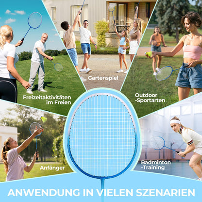 HIRALIY Badmintonschläger Set HR-BRS-4, 4 Schläger & 12 Federbälle