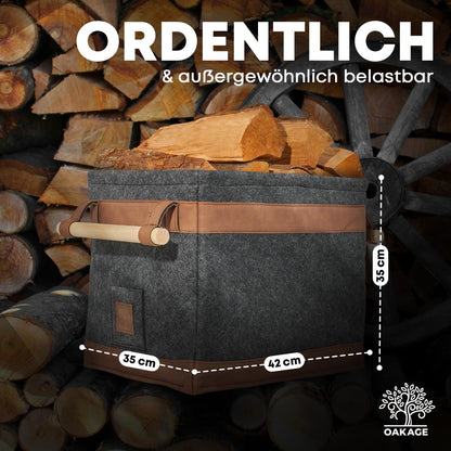 OAKAGE Holzkorb für Kaminholz Filz – Gross Dunkelgrau