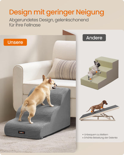 Feandrea Hundetreppe 3 Stufen, rutschfeste Haustiertreppe, taubengrau