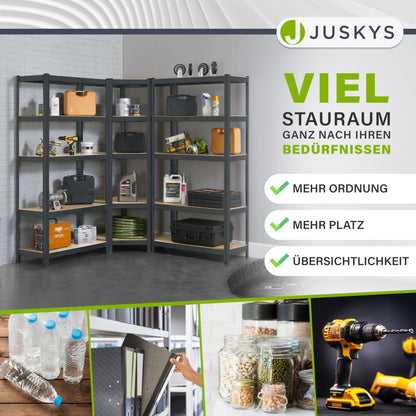 Juskys 3er Metall Regalsystem Basic – Schwerlastregal Grau