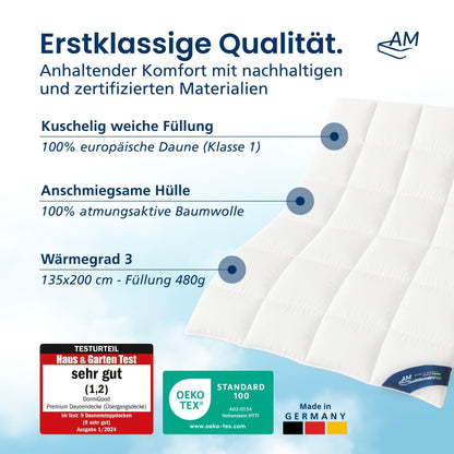 DormiGood Daunendecke Ganzjahres Federbettdecke 135x200 cm