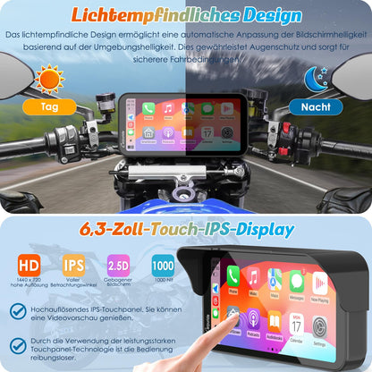 Carpuride W603 Motorrad-Display für CarPlay/Android Auto - 6.3 Zoll