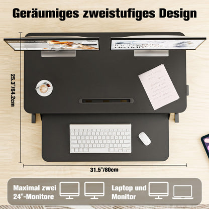 ERGOMAKER Stehpultaufsatz Sitz-Steh - 80x40 cm Schwarz