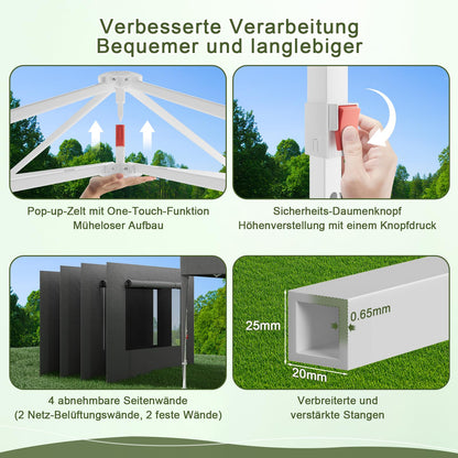 Devoko Faltpavillon 3x3 m wasserdicht mit Seitenwänden, dunkelgrau
