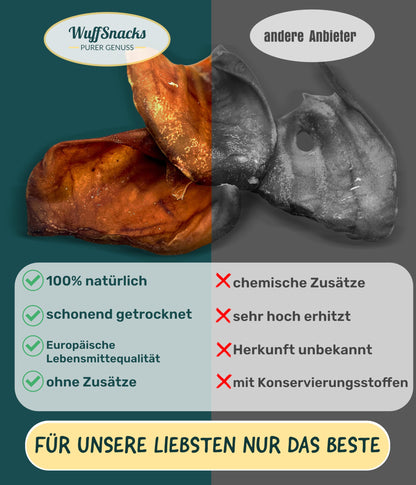 WuffSnacks Getrocknete Schweineohren für Hunde – 50 Stk.