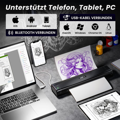 TATTMUSE A887 Tattoo Drucker Bluetooth mit 10 Blatt Transferpapier