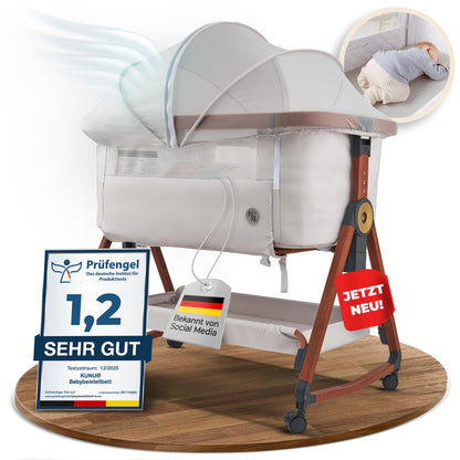 KUNU Baby-Beistellbett 2.0 – Höhenverstellbar mit Wiege & Rollen
