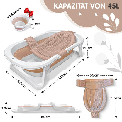 FawnsLife Babybadewanne faltbar XXL mit Sitz und Wassereimer