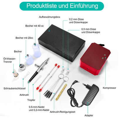 Powate Airbrush Kompressor Set – Dual Action 40PSI Rot