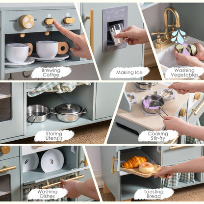 ROBUD Puppenküche – Holz Rollenspiel Küche mit Kühlschrank