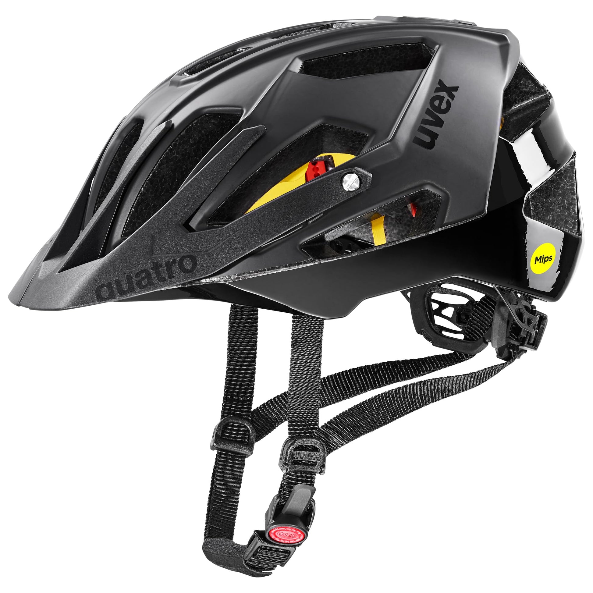 uvex Quatro cc MIPS MTB-Helm, black matt, 56-61 cm, Fahrradhelm mit verstellbarem Visier