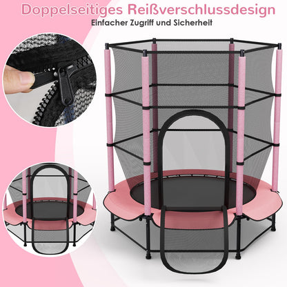 LIFERUN Kindertrampolin Ø 140 cm mit Sicherheitsnetz, Rosa