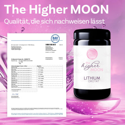 The higher MOON Lithium Pulver Li-Orotat Labor - 100g Violettglas
