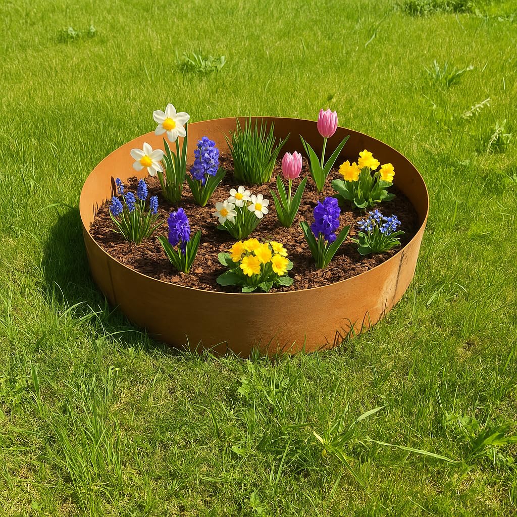 Czaja Pflanzringe Set – Hochbeetring rund Edelrost Ø 40x29cm. Edelrostfarbener, runder Metallring als Hochbeet oder für Pflanzflächen.