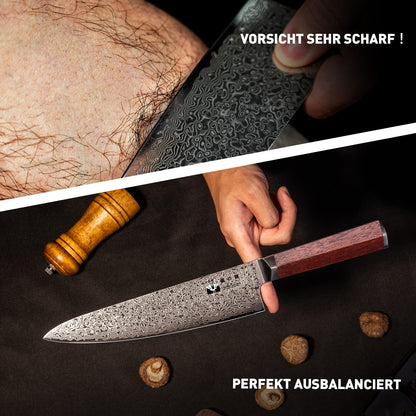 FUJUNI Damastmesser Profi Kochmesser 20 cm – Holzgriff
