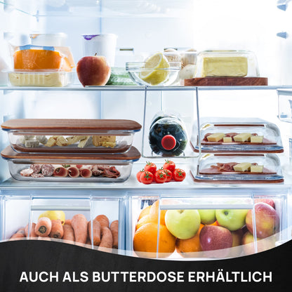 Wemoo Aufschnittboxen 2er Set aus Glas und Akazienholz, stapelbar