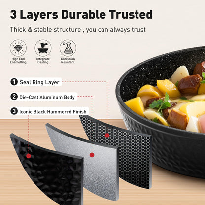 DishDelight Induktion Topfset 15-teilig Granit Antihaft Schwarz