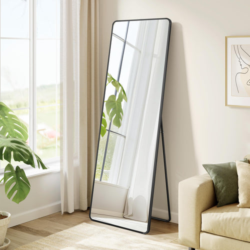 SONGMICS Ganzkörperspiegel, Standspiegel 150 x 40 cm, tintenschwarz – rechteckige Form mit schwarzem Aluminiumrahmen