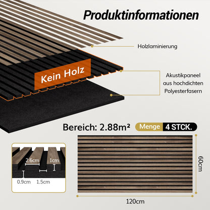 TONOR Holzfurnier Akustikpaneele Walnuss - selbstklebend 120x60cm