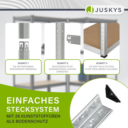 Juskys 3er Metall Regalsystem Basic - Schwerlast Silver