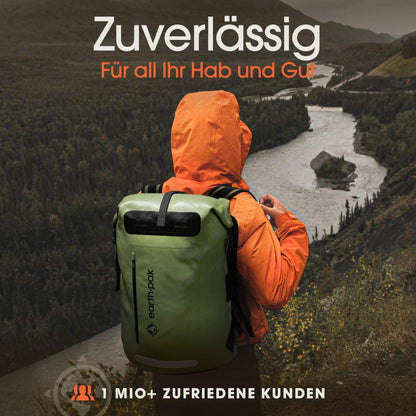 Earth Pak Summit wasserdichter Rucksack 35 L mit Rolltop, Grün