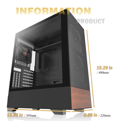 KEDIERS H3 PC-Gehäuse ATX Mid Tower mit 3 Lüftern und Glas, Schwarz