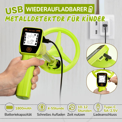 Smofrees Metalldetektor für Kinder MD-3007, wiederaufladbar, hellgrün
