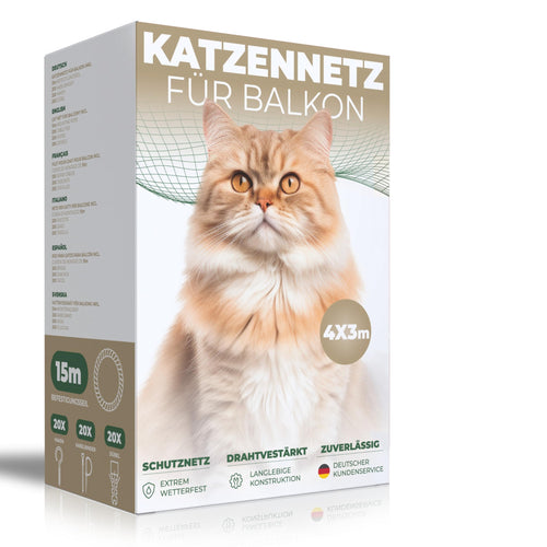 WOOWOOD Katzennetz Balkon, drahtverstärkt, wetterfest, 4x3 m – Sicherung für Fenster und Terrasse