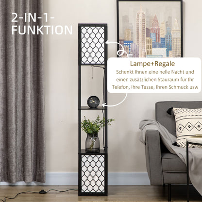 HOMCOM Stehlampe mit Regal und Doppellicht – Schwarz