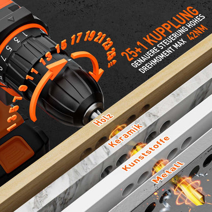 FAHEFANA Akku-Bohrschrauber 20V Set, 2 Akkus, 42 Nm, BH0221S