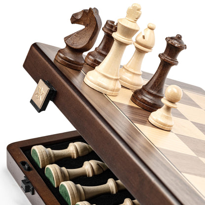 A&A Schachspiel aus Holz, magnetisch, klappbar, 38 cm Reiseset
