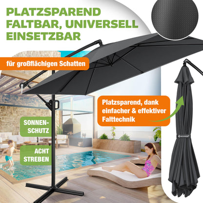 KESSER Sonnenschirm 250x250 cm Kurbelschirm mit UV-Schutz, Anthrazit