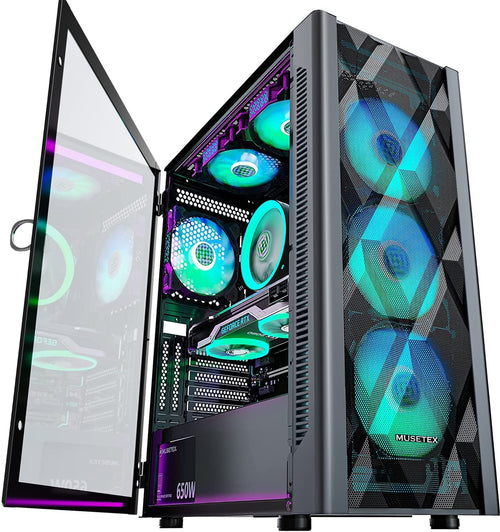 MUSETEX NN8 ATX Gaming PC Gehäuse mit ARGB Lüfter – Schwarz