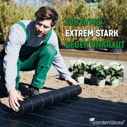 GardenGloss Unkrautvlies 100g/m², 30m², wasserdurchlässig, UV-stabil