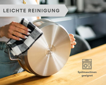 DIVORY PURA Hohe Edelstahl Schmorpfanne mit Deckel - 28 cm