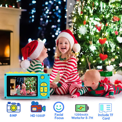ShinePick Kinderkamera wasserdicht, 8MP Digitalkamera Full HD, blau