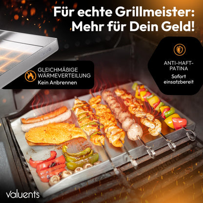 valuents Grillplatte Plancha Edelstahl 30 x 20 cm mit Grillspachtel