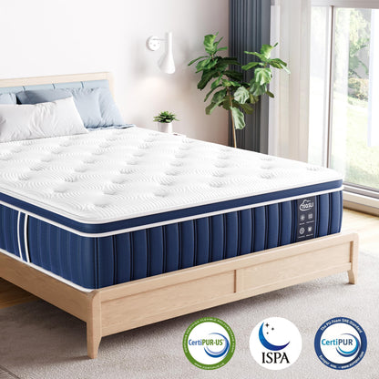 TeQsli Gel-Federkernmatratze 90x200 cm H3, 9-Zonen Taschenfederkern