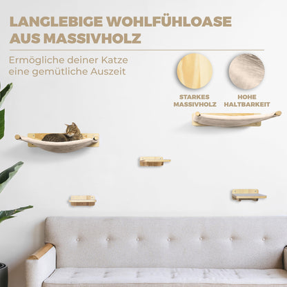 WOOWOOD Katzenkletterwand Set inkl. 2 Treppen - 5-teilig Massivholz