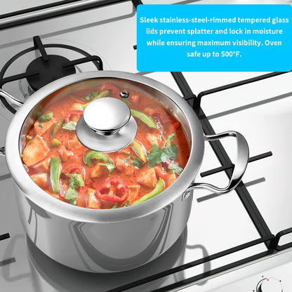 Wodillo Edelstahl Kochtopfset 7-teilig mit Glasdeckeln - Silber