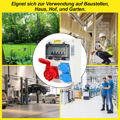 Sonnewelt Wandverteiler Stromverteiler 5-polig 2xSchuko CEE 16A Aussen