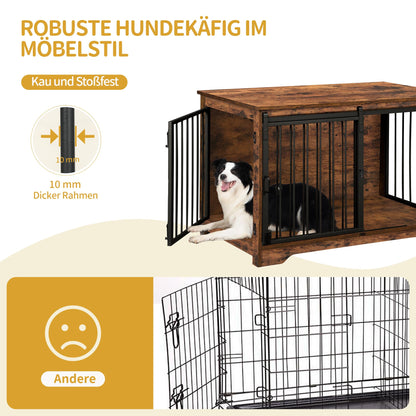 Hzuaneri Hundebox Holz 100cm - Vintagebraun mit Schiebetüren