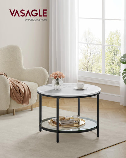 VASAGLE LCT072W13 Couchtisch Glasplatte marmorweiss-tintenschwarz