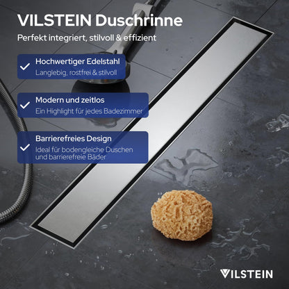 VILSTEIN Duschrinne Edelstahl Extra Flach 80 cm mit Siphon