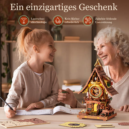 ROBOTIME 3D Puzzle Kuckucksuhr LC901C, Holz-Modellbausatz